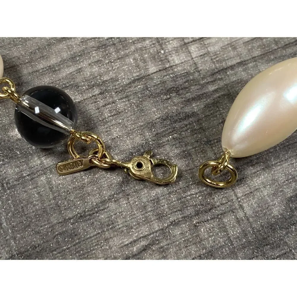 Vintage Monet Faux Pearl Oval Round & Fume Acrylic Beads Necklace 36